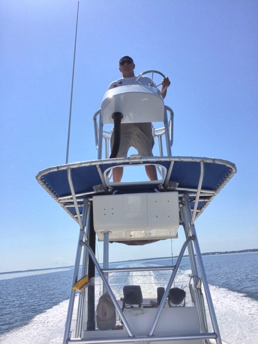 Captain Keith on the tower of Fishstick One